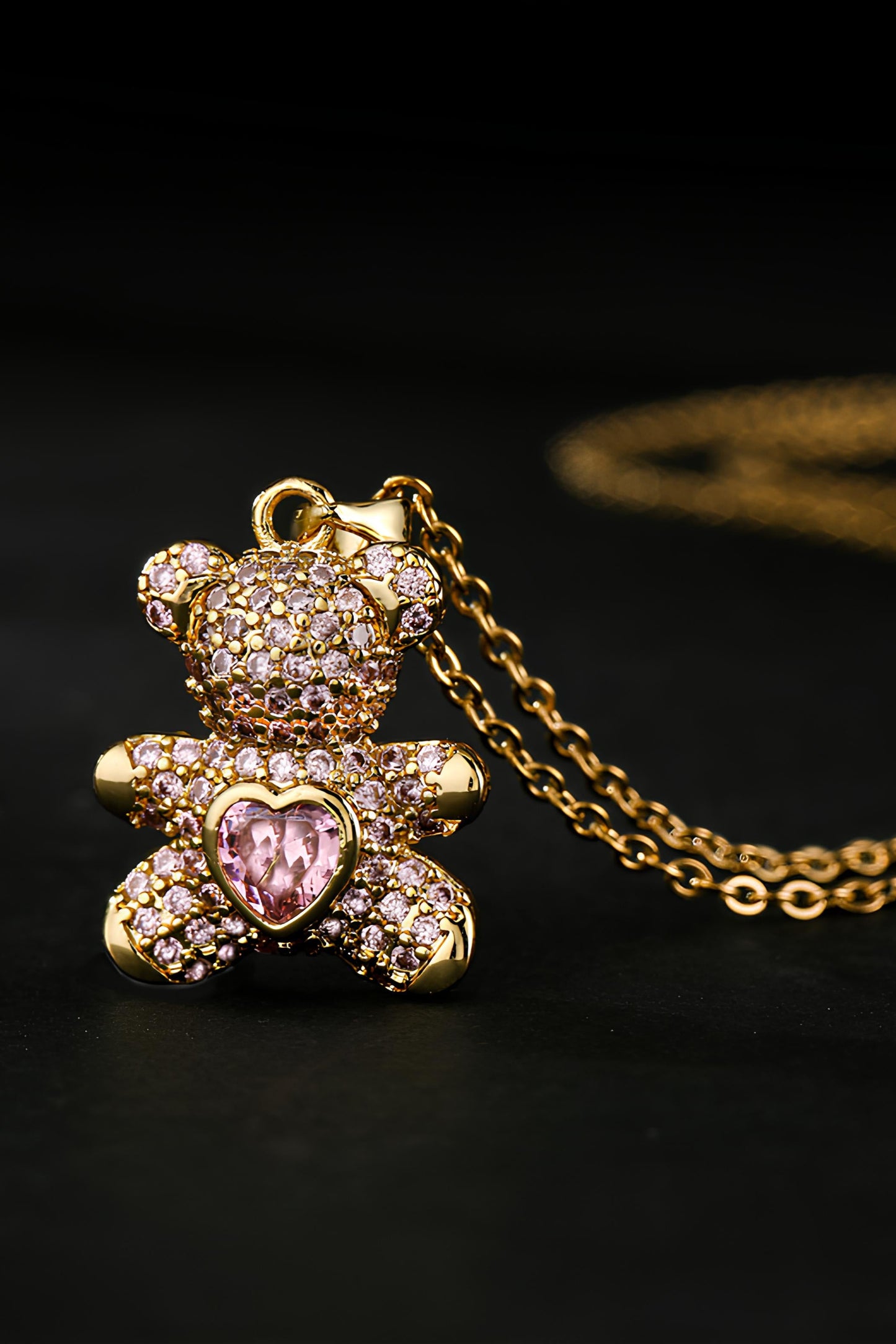 Turquoise Love Heart Teddy Bear Pendant Necklace