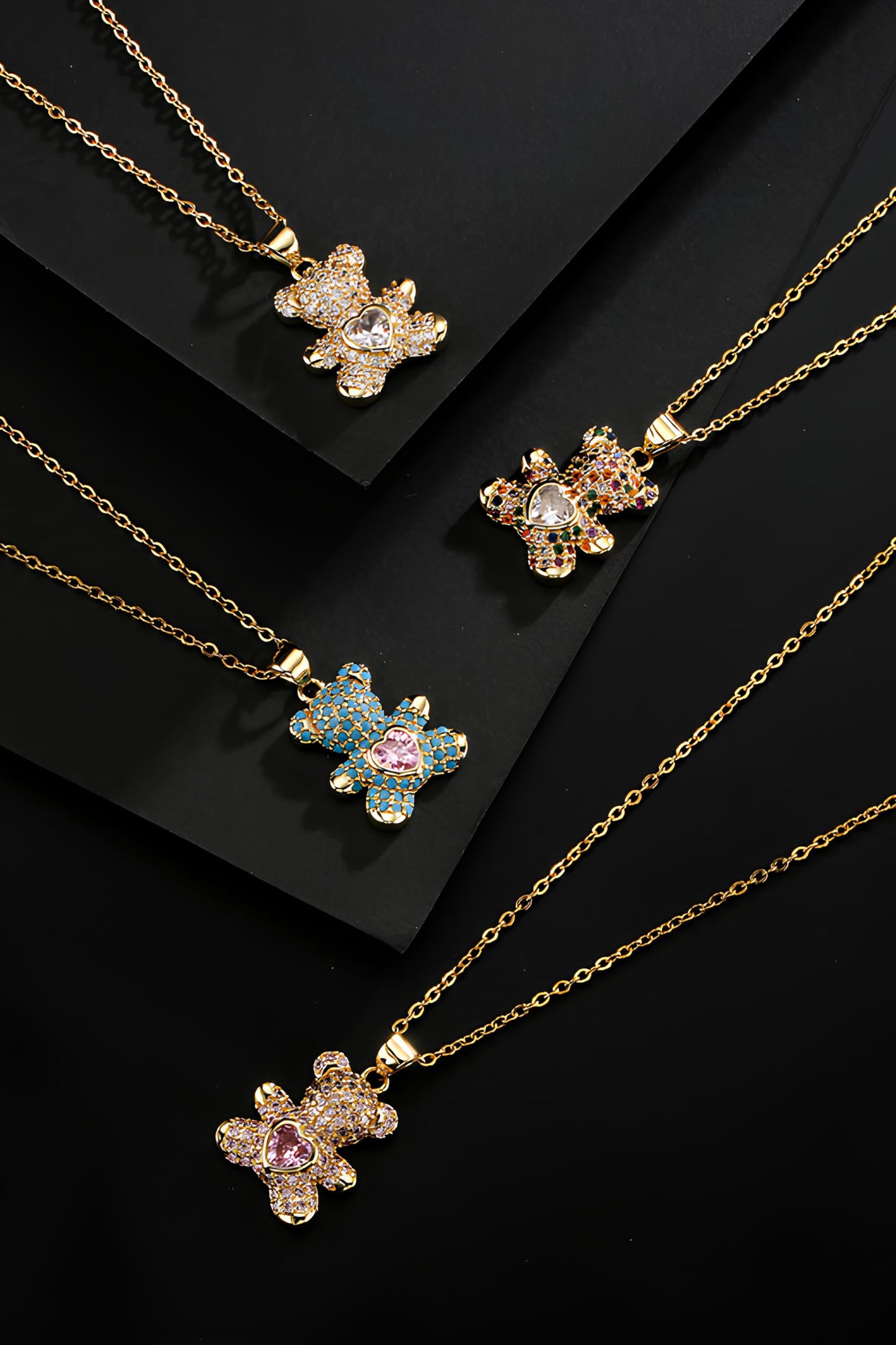 Turquoise Love Heart Teddy Bear Pendant Necklace
