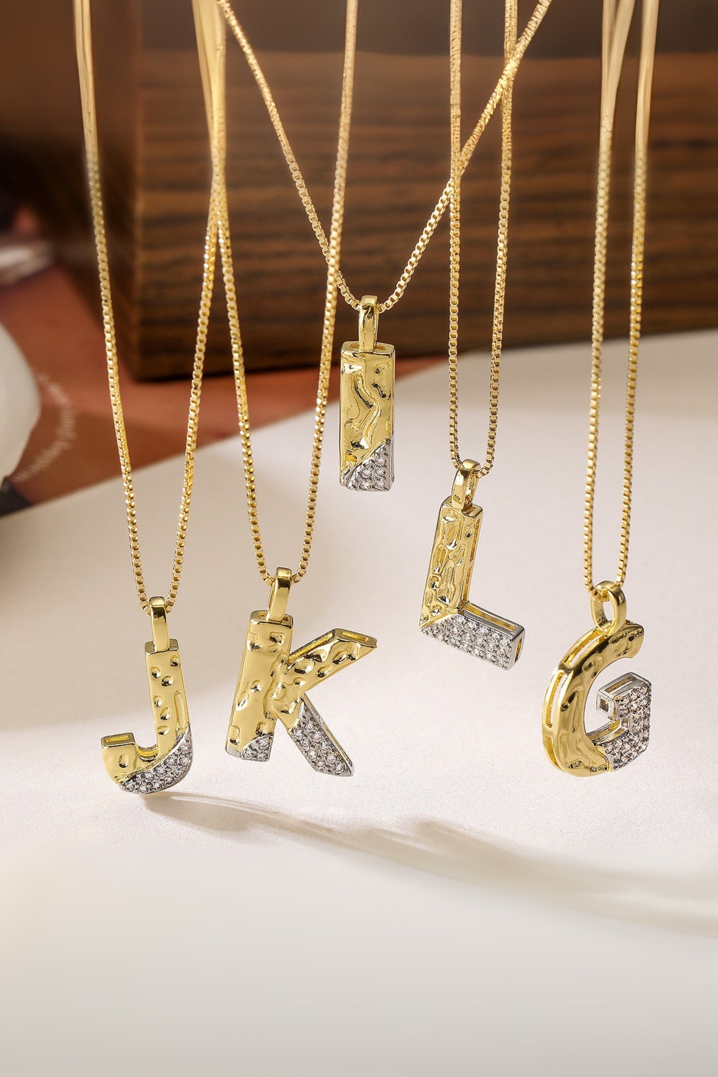 Two-tone diamond and gold Initial Name necklace