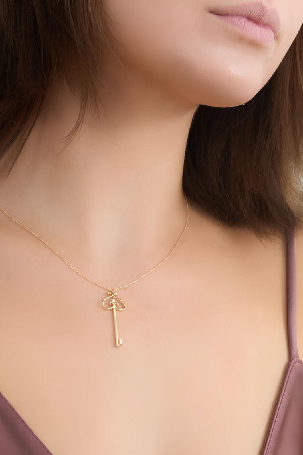 Vintage Key Pendant Gold Key Necklace