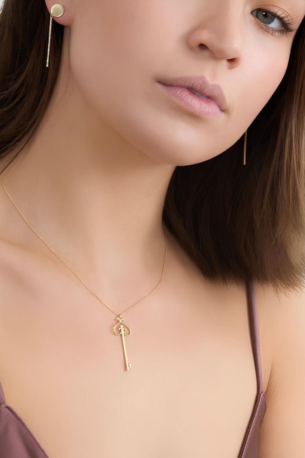 Vintage Key Pendant Gold Key Necklace