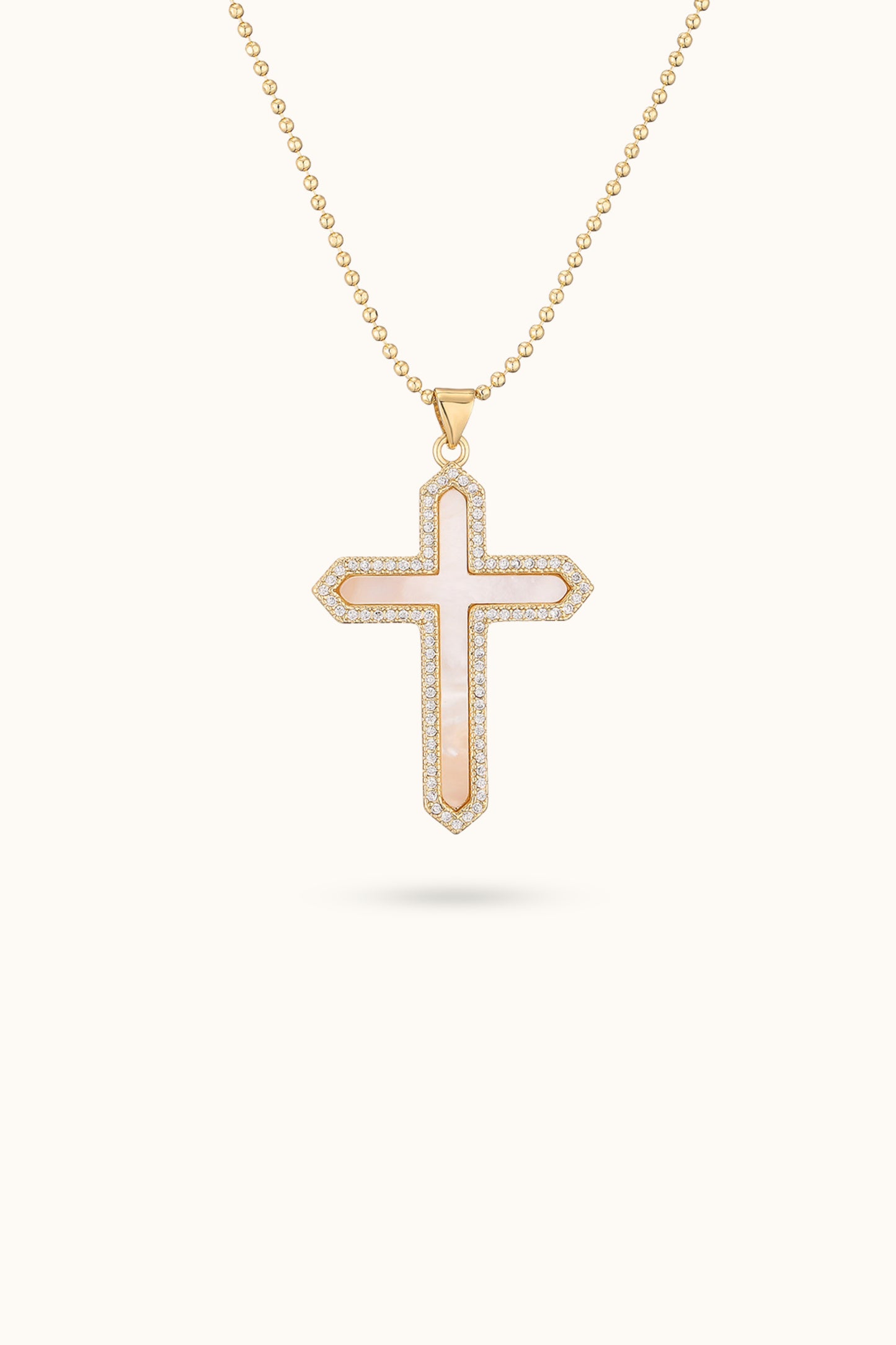 White Shell Diamond Cross Pendant Necklace