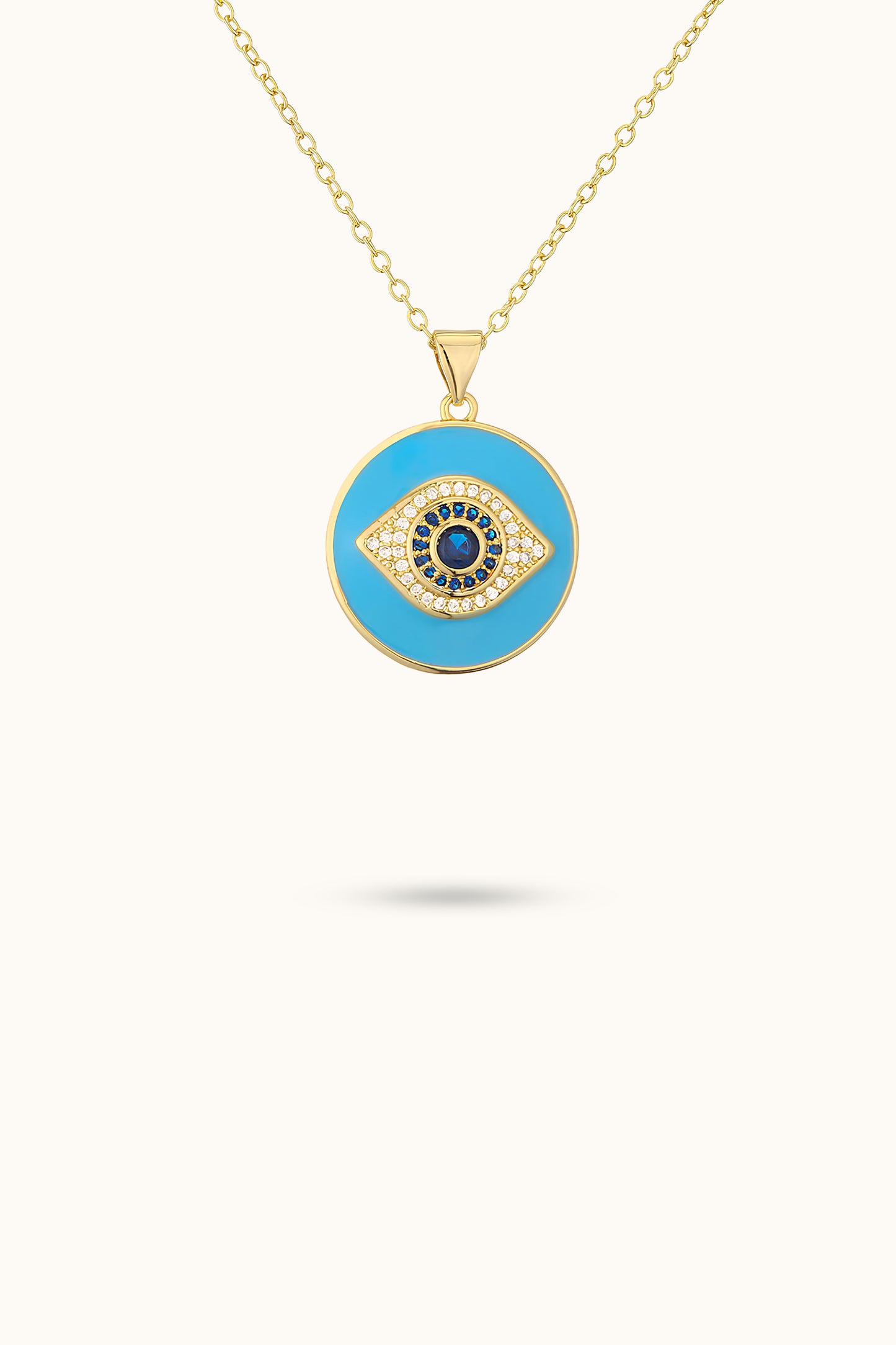 White Stone Disc All-Seeing Eye Pendant Necklace
