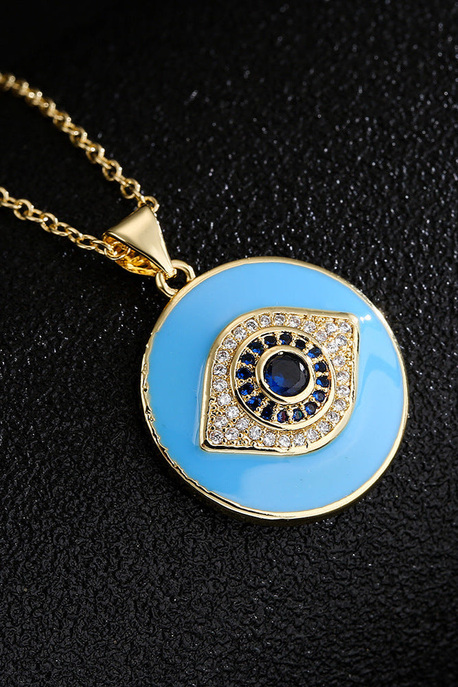 White Stone Disc All-Seeing Eye Pendant Necklace