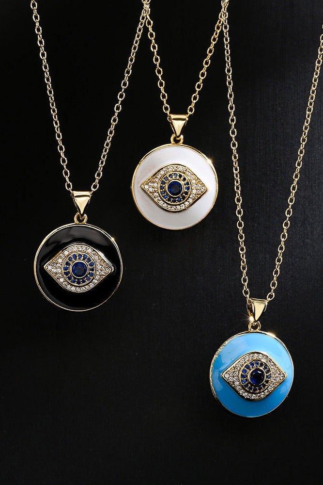White Stone Disc All-Seeing Eye Pendant Necklace