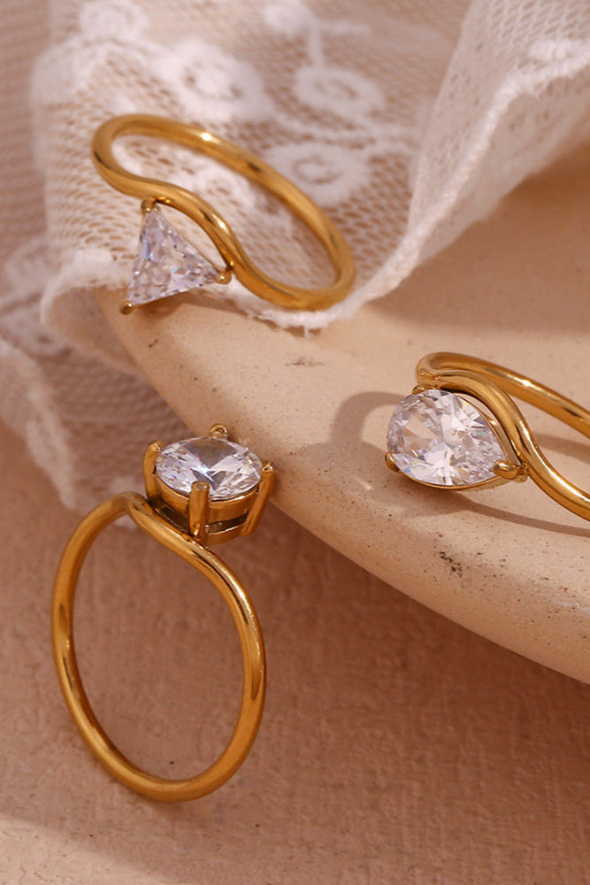 Gold-Tone Diamond Ring with Wavy Shank