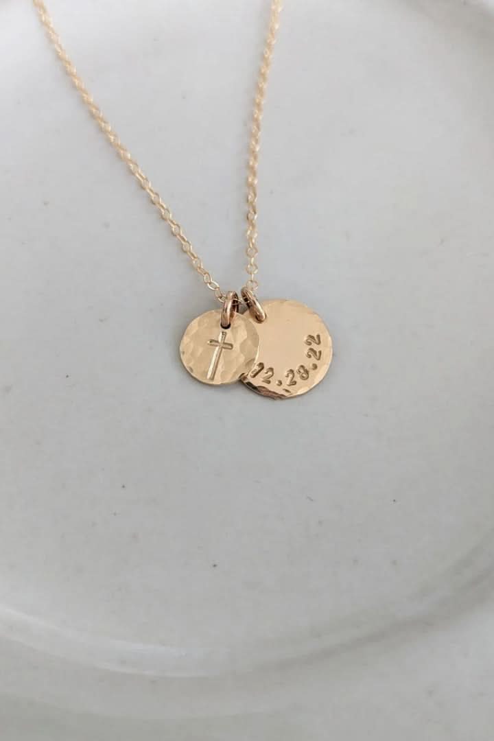 Cross on Coin with Birthday Necklace