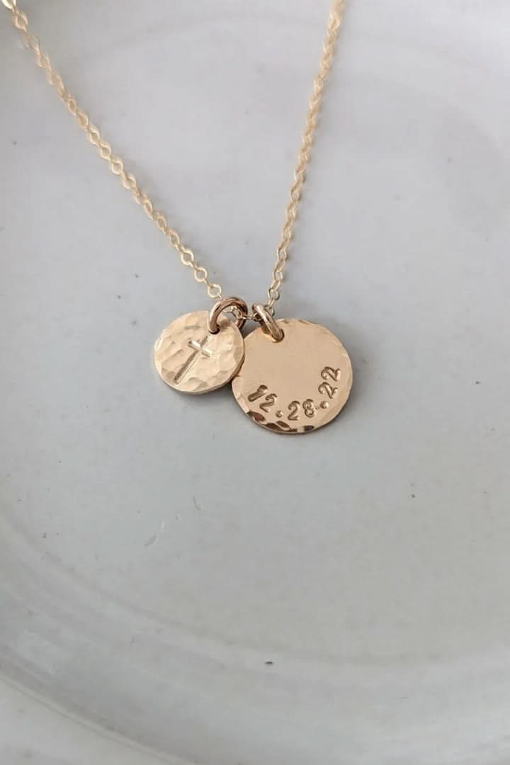 Cross on Coin with Birthday Necklace