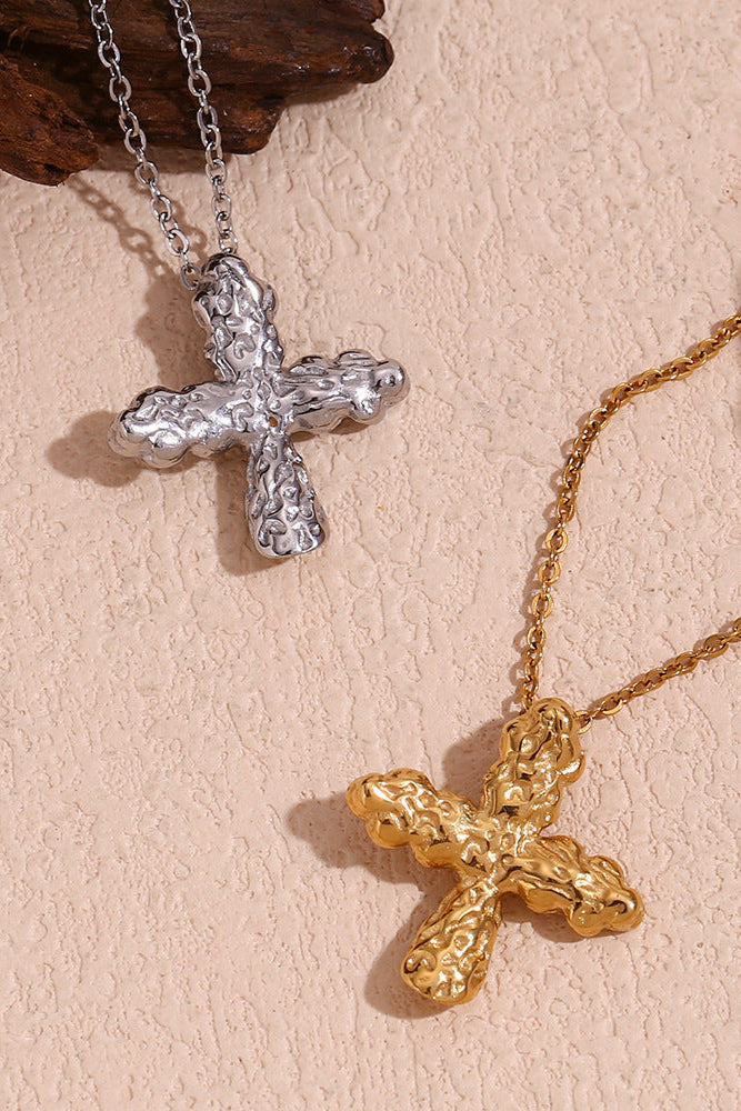 Hammered classic cross necklace