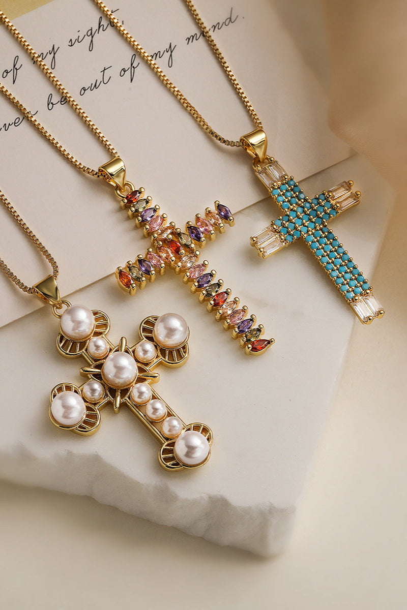 Diamond Cross with Turquoise Pendant Necklace