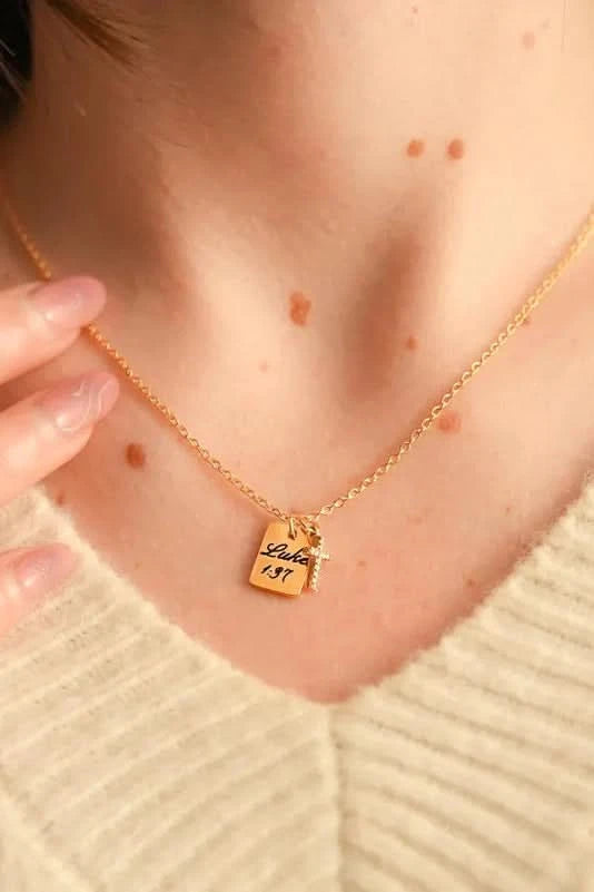 Diamond Cross with Date Name Necklace