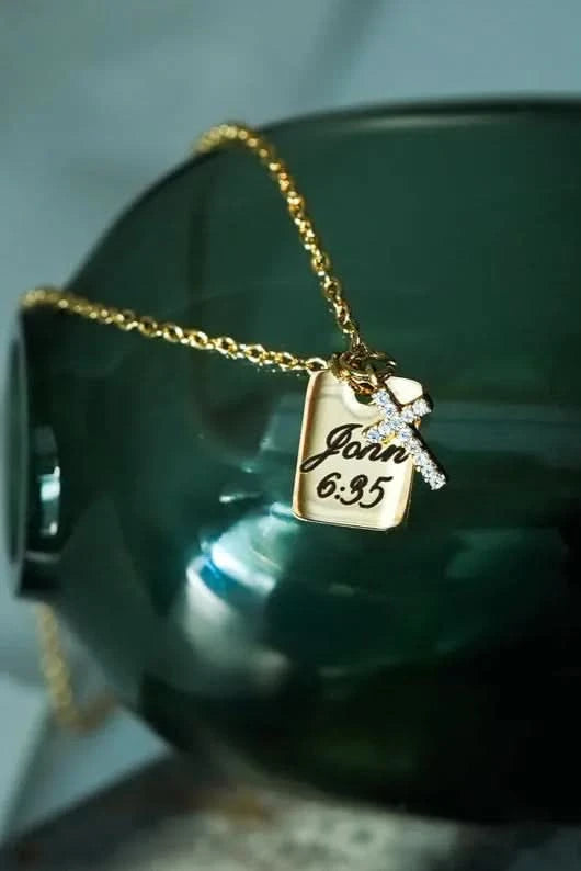 Diamond Cross with Date Name Necklace