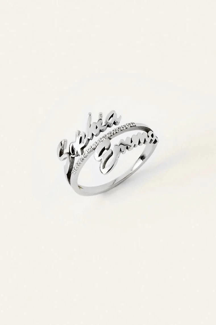 Double Name Ring with Diamond