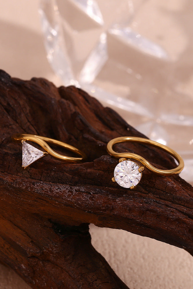Gold-Tone Diamond Ring with Wavy Shank