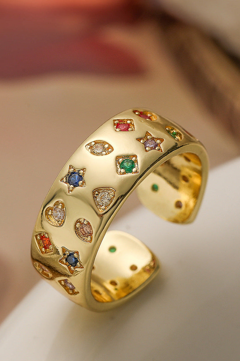 Double Row Colored Diamond Star Heart Ring