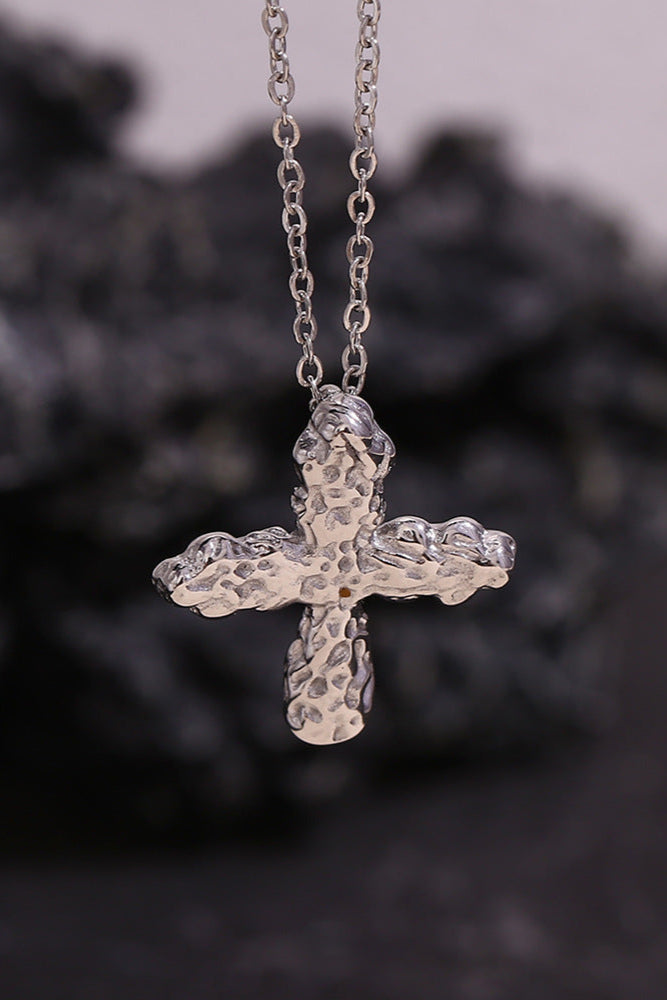 Hammered classic cross necklace