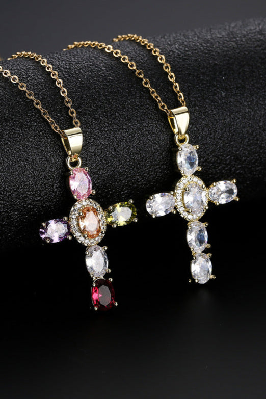 Cross Gemstone Pendant Necklace