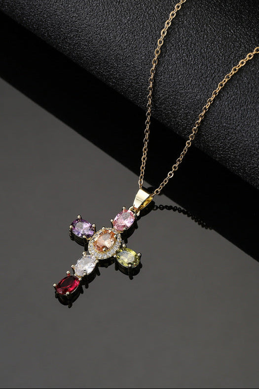 Cross Gemstone Pendant Necklace