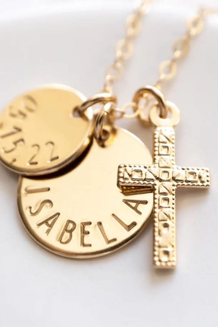 Cross Name Necklace with Date