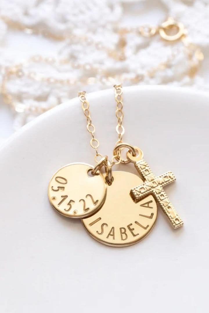 Cross Name Necklace with Date