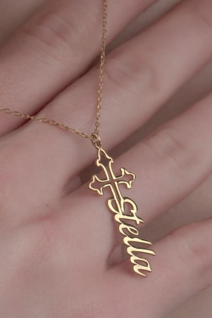 Cross Outline Name Necklace