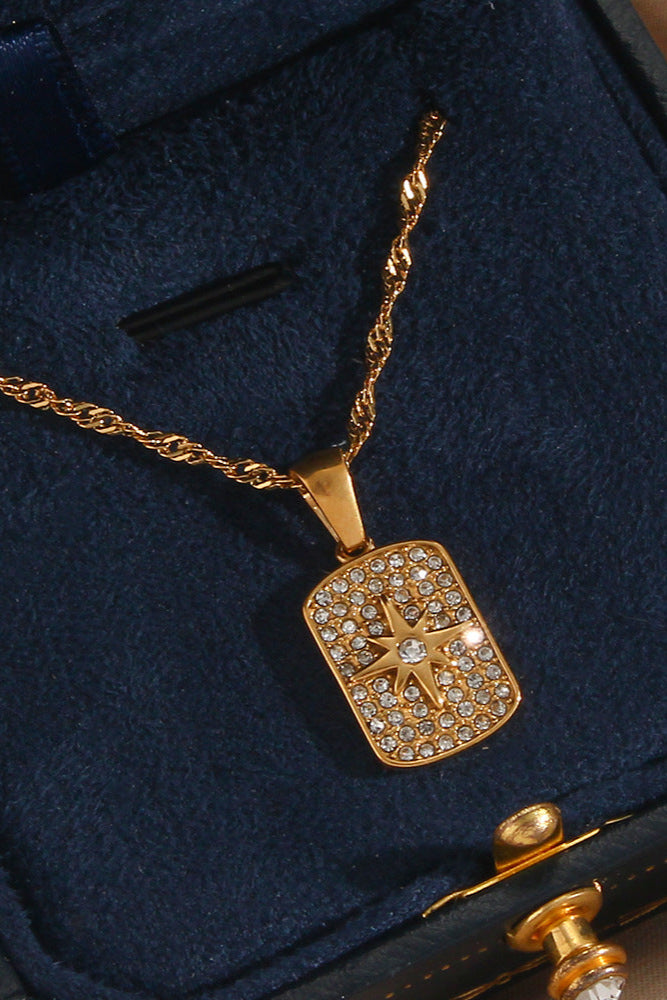 Zircon Octagram Square Plaque Pendant Necklace