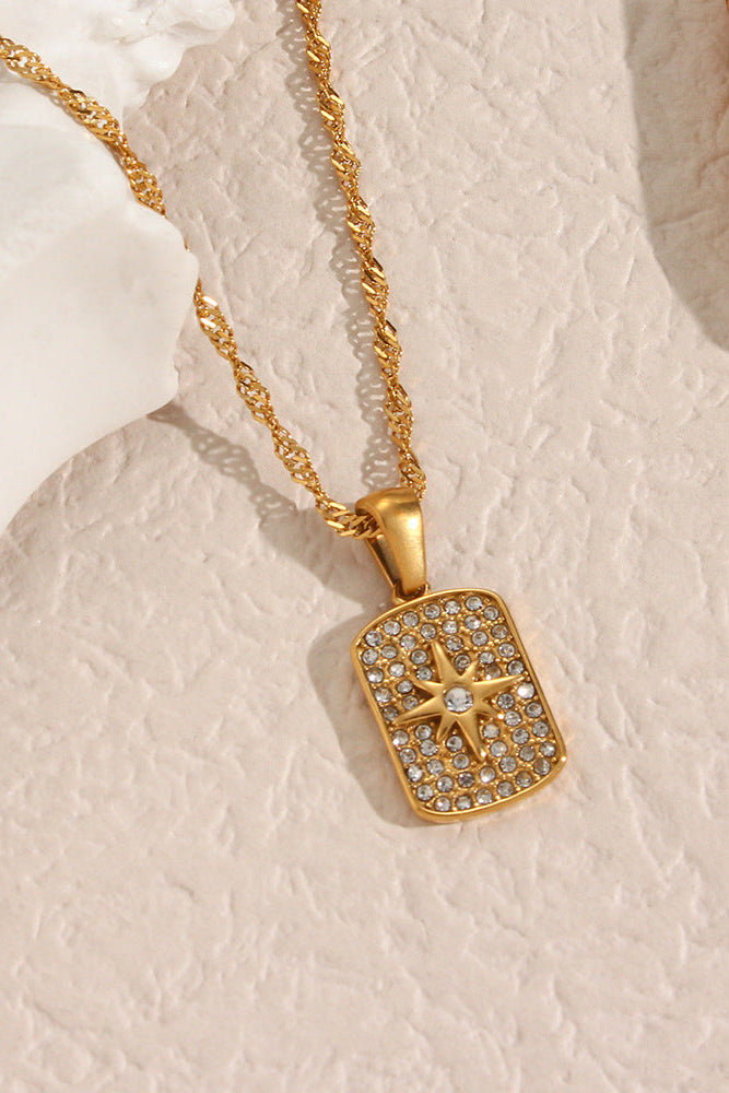 Zircon Octagram Square Plaque Pendant Necklace