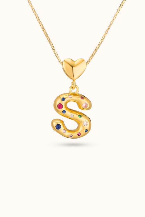 Initial Name Love Heart Stippling Pendant Necklace