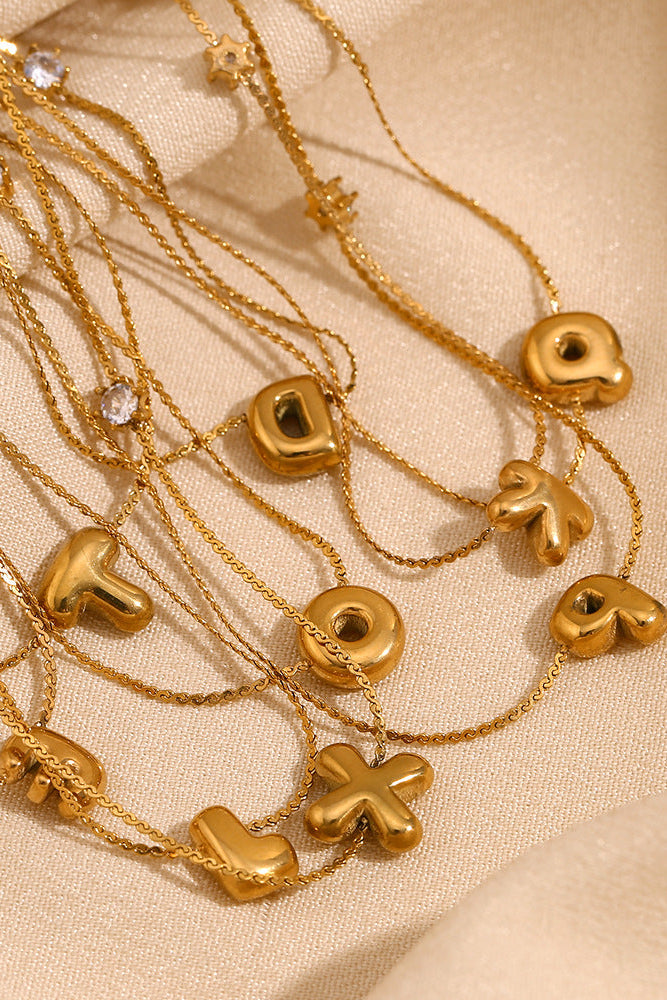 Bubble letter single side zircon S chain necklace