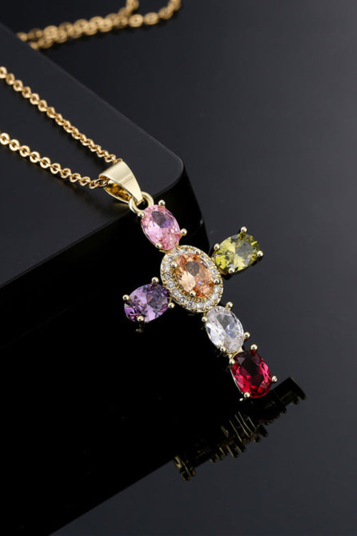 Cross Gemstone Pendant Necklace