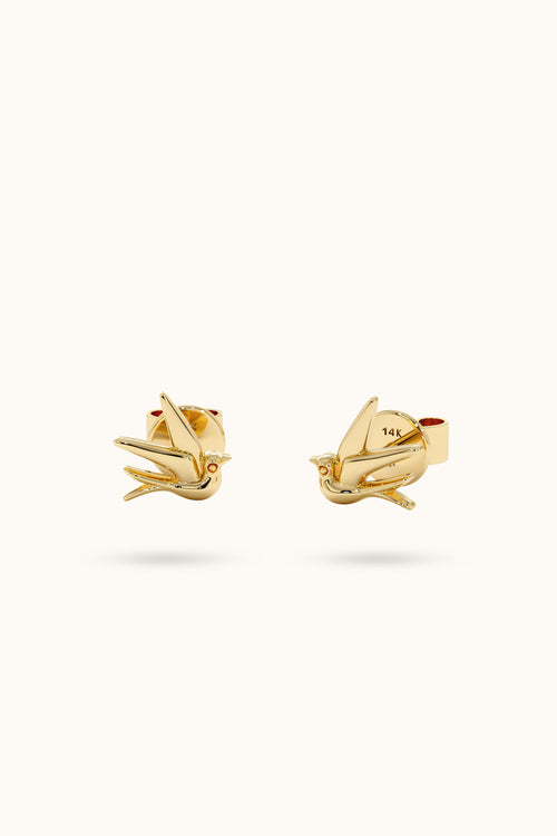 14K Sparrow Bird Earring