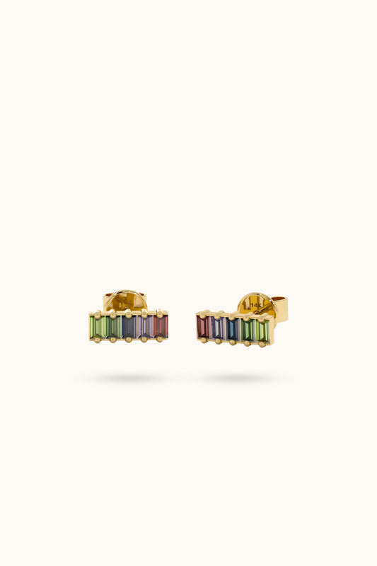 14k Baguette Rainbow Sapphire Earrings