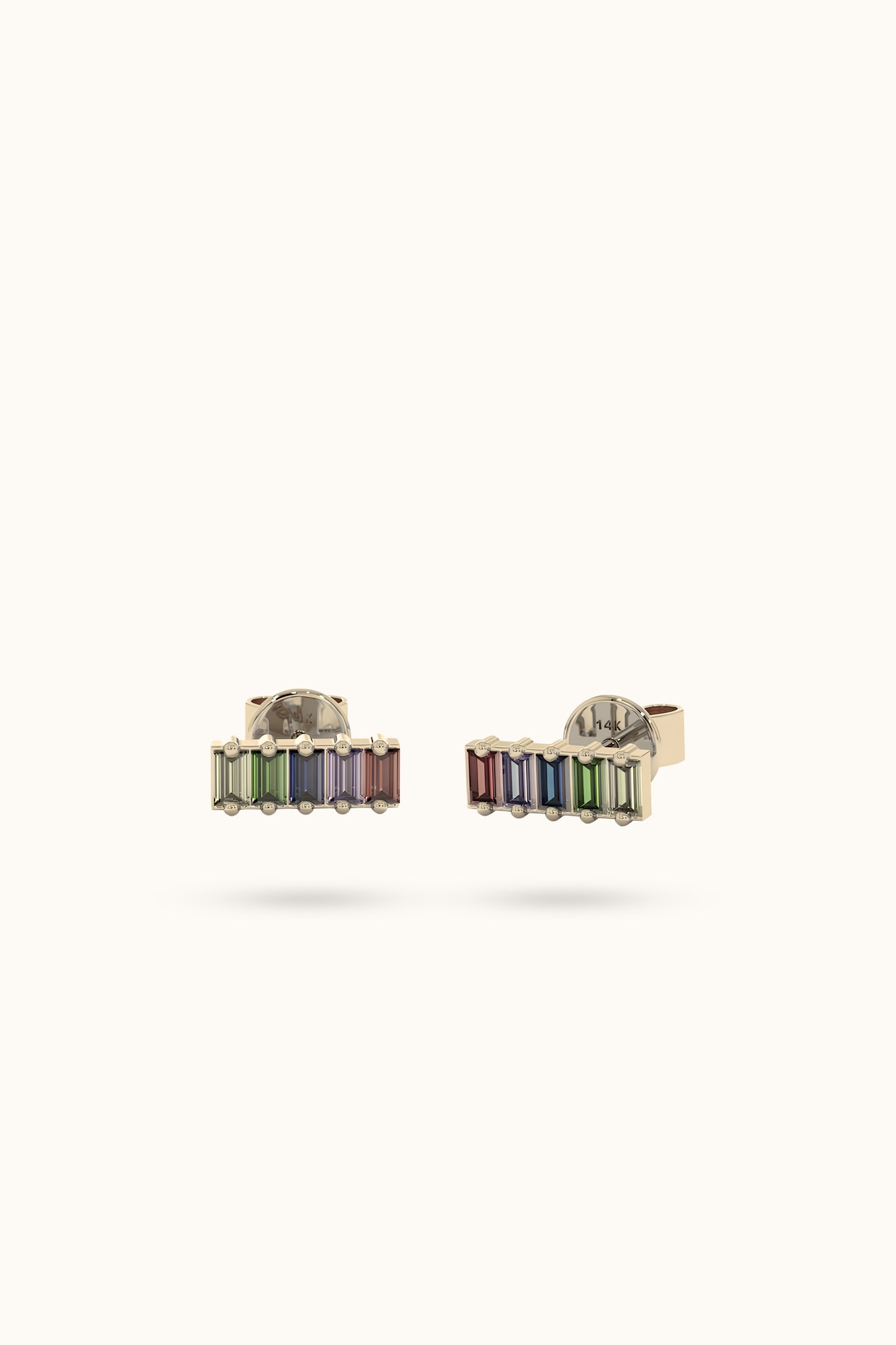 14k Baguette Rainbow Sapphire Earrings