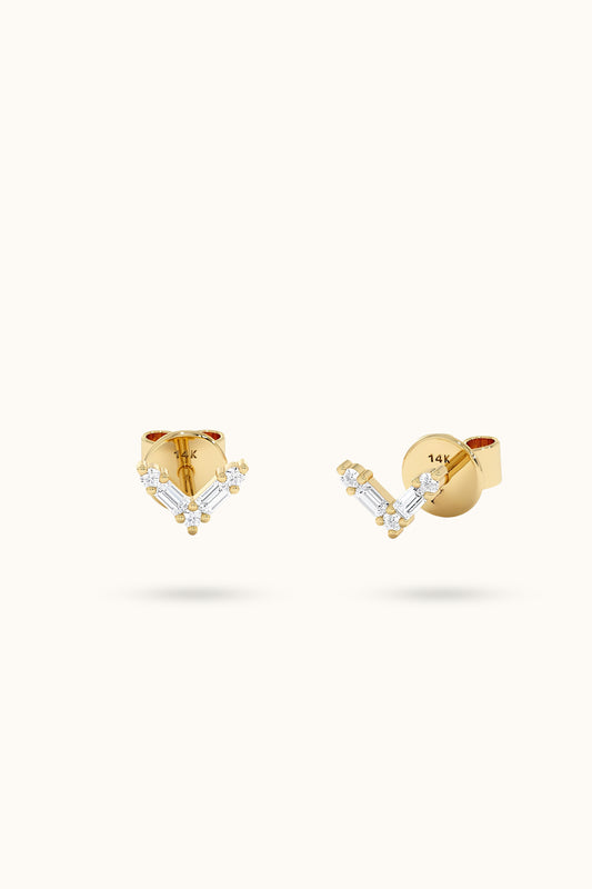 14k Diamond V Studs Chevron Earrings