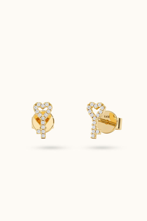 14k Gold Small Diamond Key Earrings