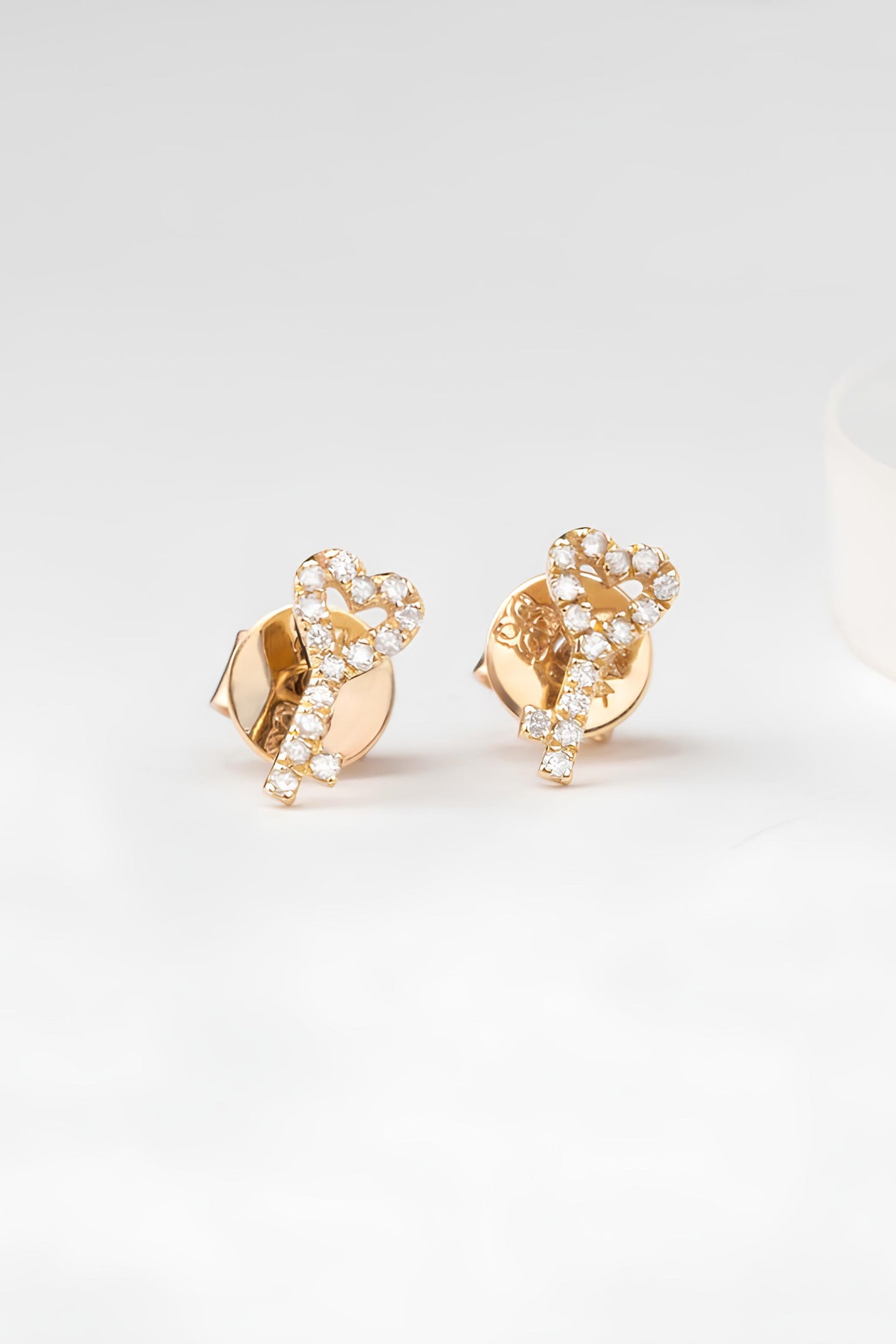 14k Gold Small Diamond Key Earrings