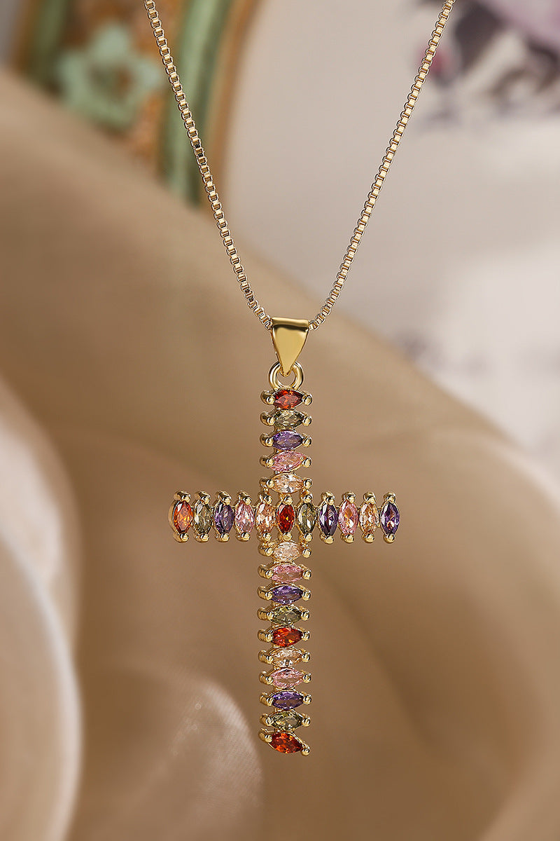 Diamond Cross with Turquoise Pendant Necklace
