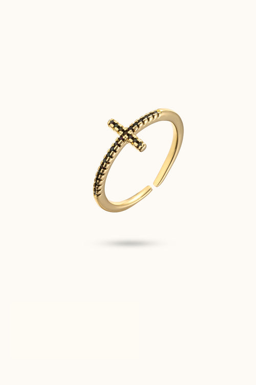 Gold Diamond Cross Ring