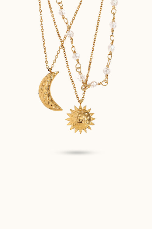 3-layer stacked sun and moon necklace
