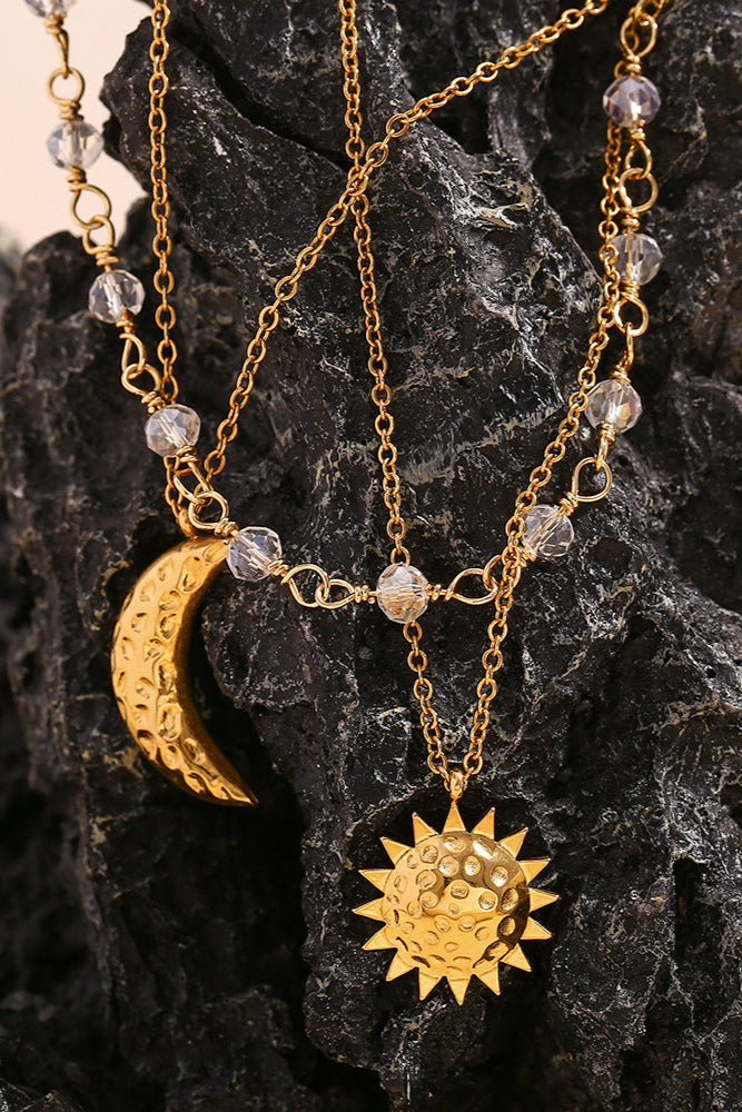3-layer stacked sun and moon necklace