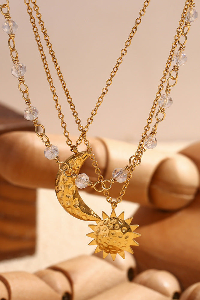 3-layer stacked sun and moon necklace