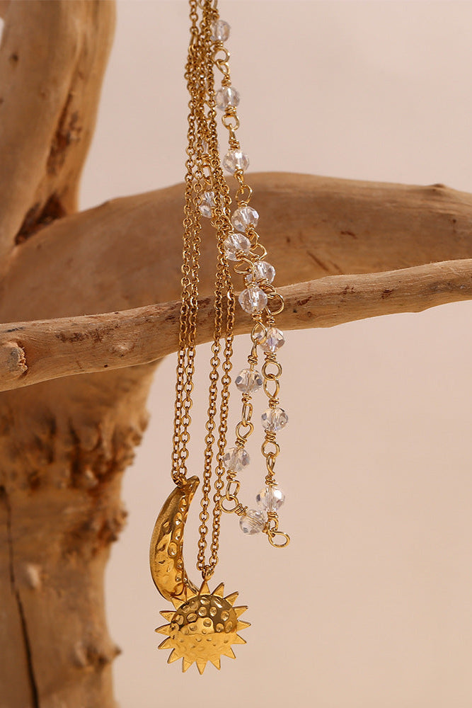 3-layer stacked sun and moon necklace