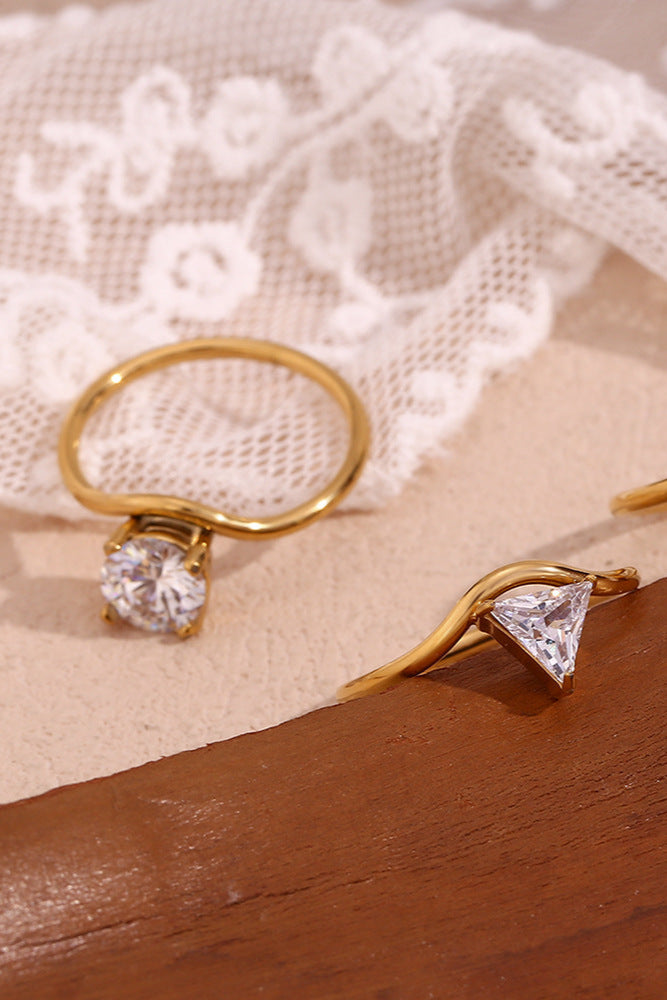 Gold-Tone Diamond Ring with Wavy Shank