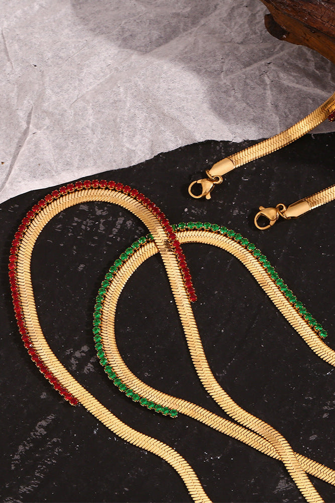 Zircon fishbone pattern spliced necklace