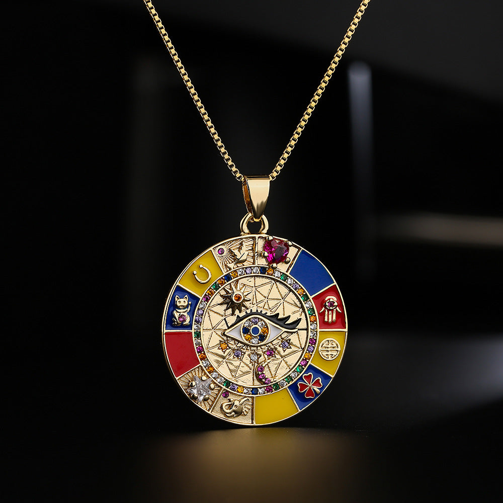 Round Disc All-Seeing Eye Pendant Necklace