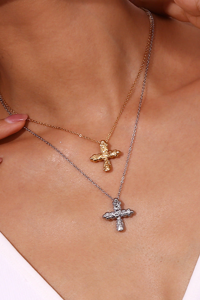 Hammered classic cross necklace
