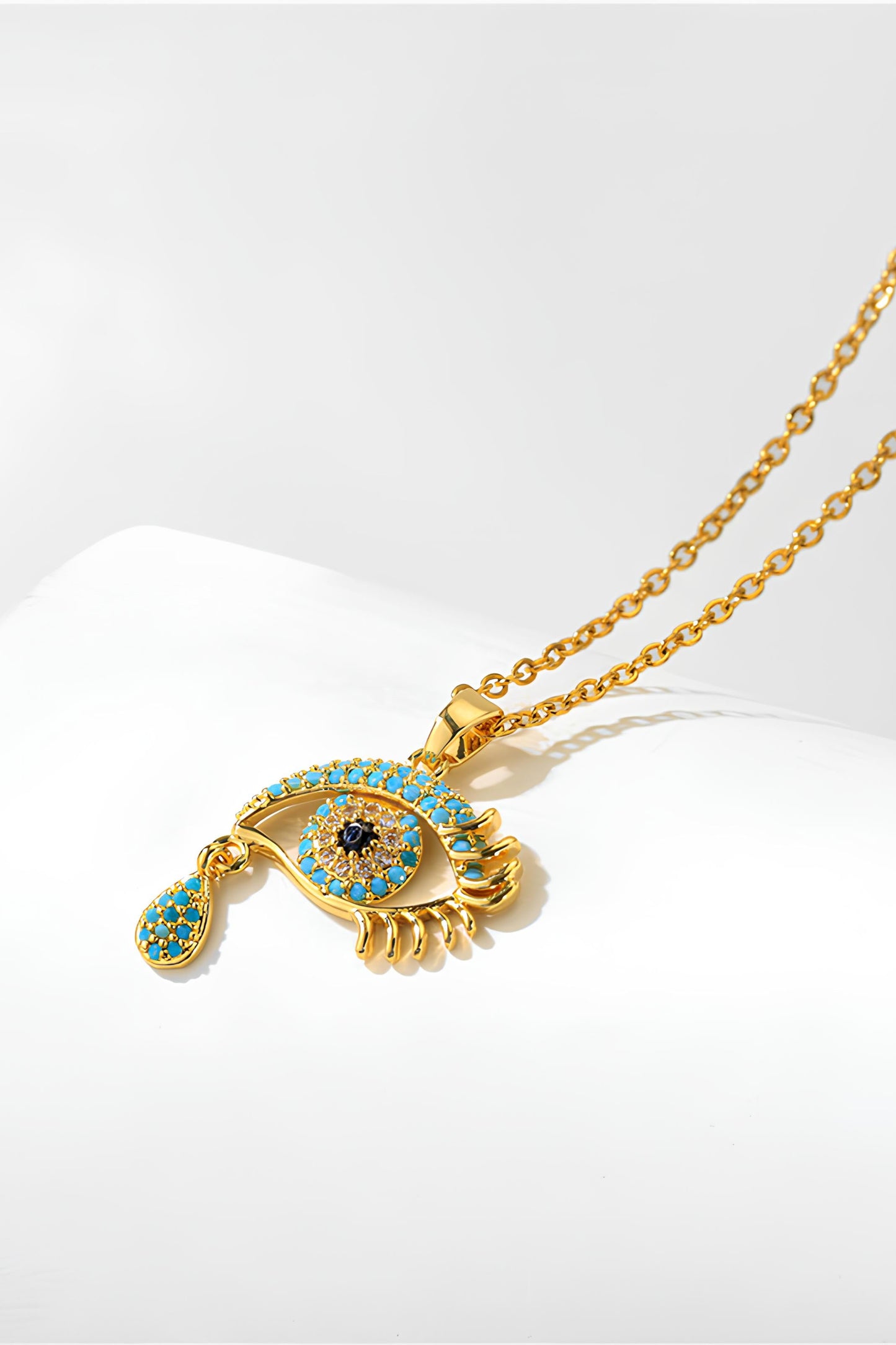 Tear and All-Seeing Eye Turquoise Diamond Pendant Necklace