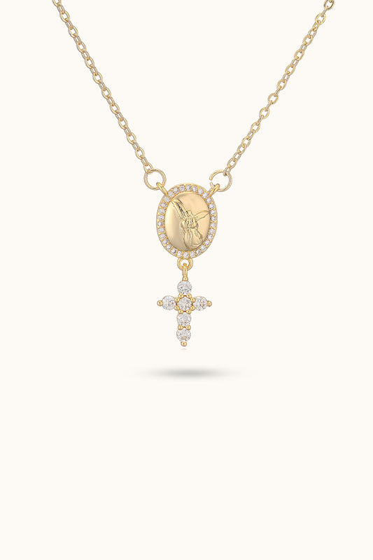 Angel Diamond Cross Pendant Necklace
