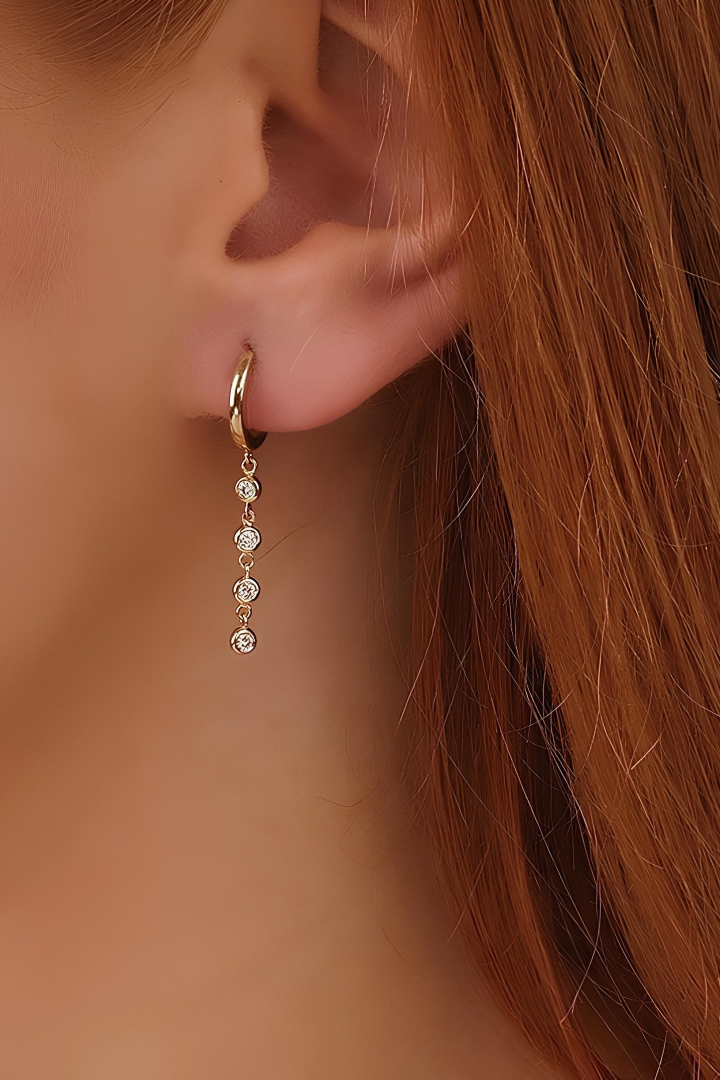 Bezel Diamonds Long Charm Earring