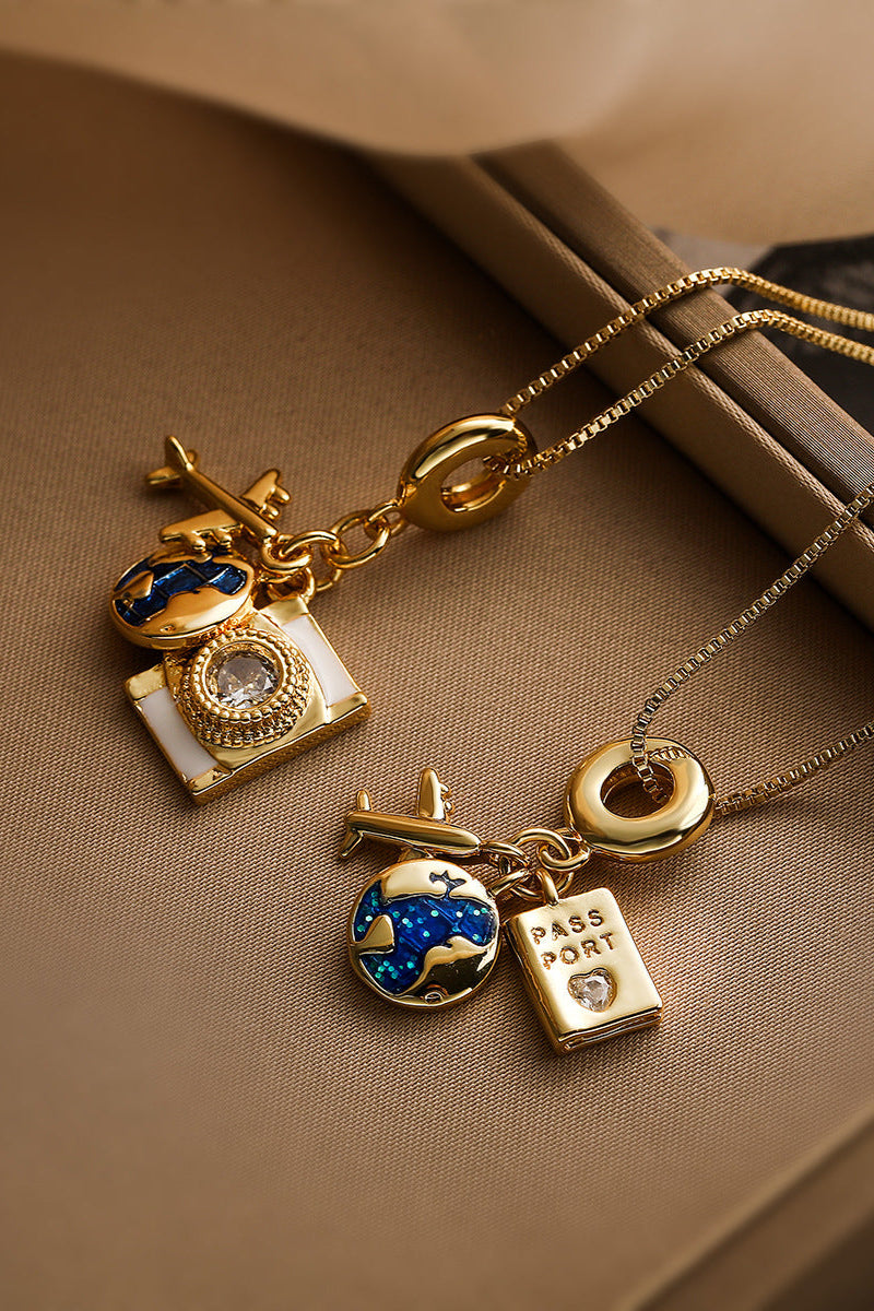Camera and Passport Travel Pendant Necklace